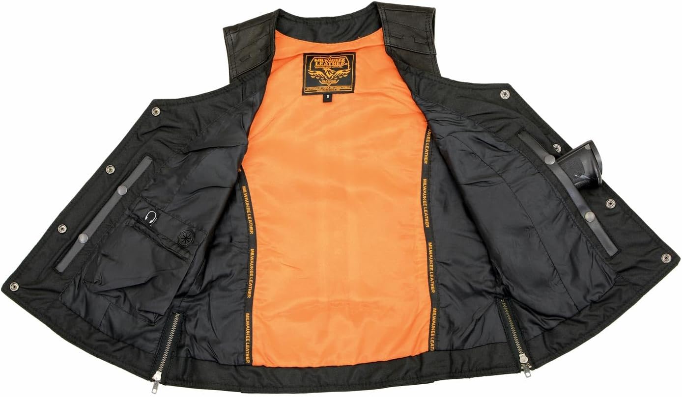 Milwaukee Leather MLL4565 Women's Black Fringed Leather Rivet Detail Side Buckle and Zipper Motorcycle Rider Vest