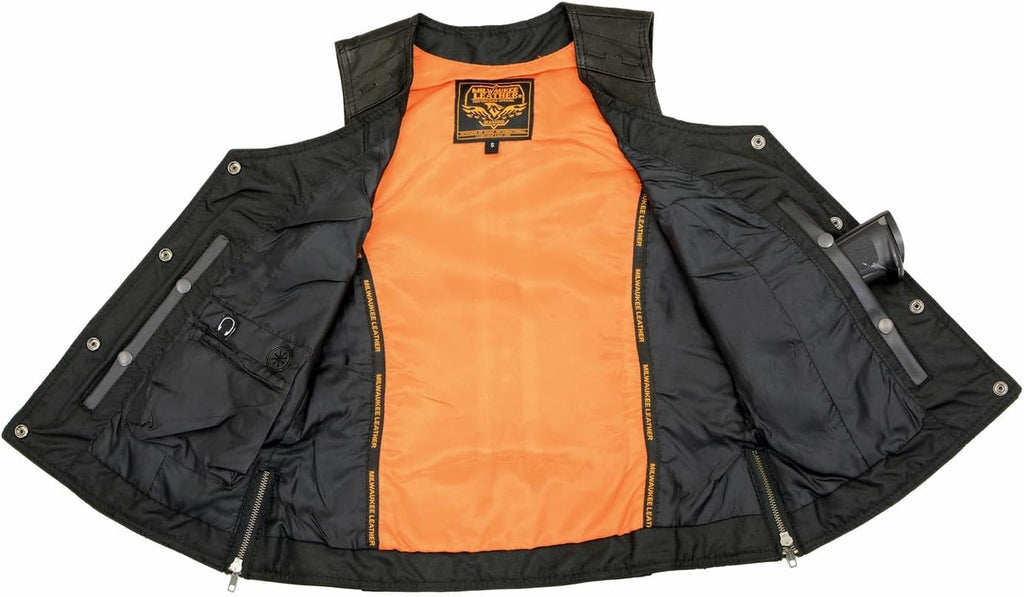 Milwaukee Leather MLL4565 Women's Black Fringed Leather Rivet Detail Side Buckle and Zipper Motorcycle Rider Vest
