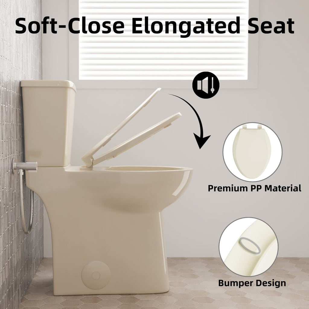 21 Inch Extra Tall Toilet for Seniors, Los Flexi Beige Toilet Two Piece With Skirted Design, 1.1/1.28 GPF Dual Flush, Powerful Siphon Jet, Soft-Close Seat and Quick Install, Bone Color, 12'' Rough-In