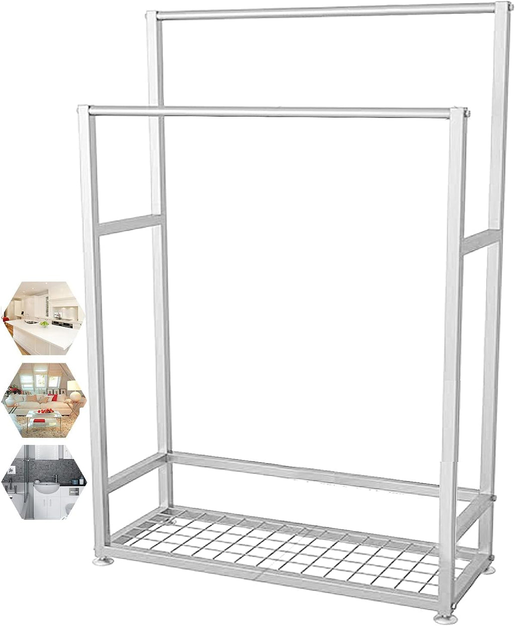 Exquisite Bathroom Shelves Outdoor Towel Rack for Pool Area Freestanding with Shelf, Metal Floor Towel Stand with 2 Towel Bars for Bathroom, Gym, Poolside, Max Load is 20kg