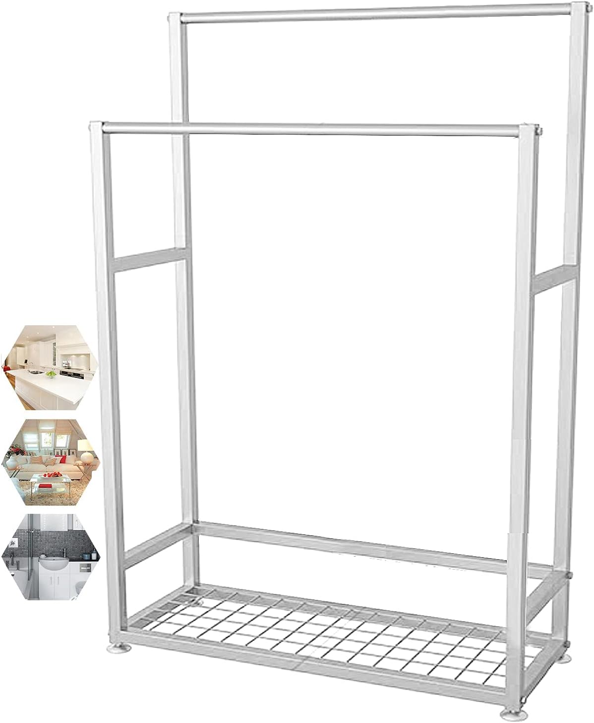 Exquisite Bathroom Shelves Outdoor Towel Rack for Pool Area Freestanding with Shelf, Metal Floor Towel Stand with 2 Towel Bars for Bathroom, Gym, Poolside, Max Load is 20kg