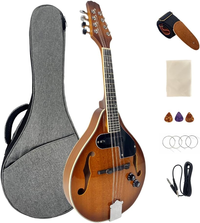 Mandolin Musical Instrument A Style E-Acoustic Mandolin Instrument Kit 8 String for Beginners Adults with Carrying Case Extra Strings Picks Cleaning Cloth