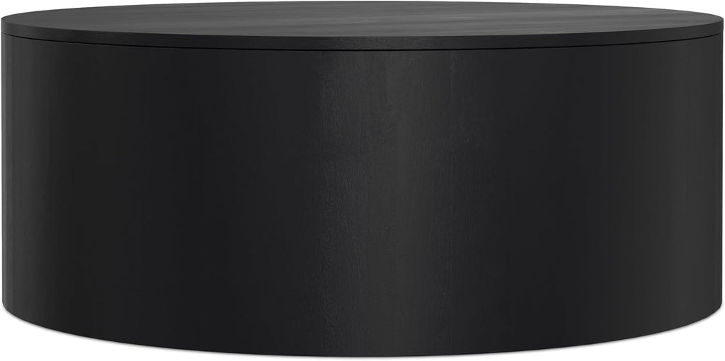 SIMPLIHOME Millbury Drum Coffee Table - 36 inch Wide Solid Mango Wood Round Living Room Table in Black, Contemporary Cocktail Table for Family Room or Lounge with Large Surface, Assembled