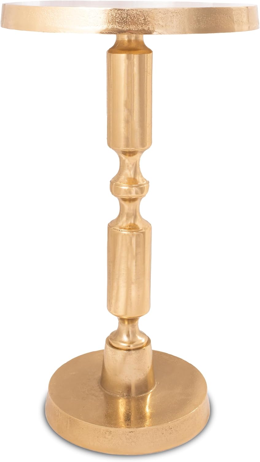 OBJET D'ART Small Round Gold End Tables, Rhodes, 21'' Height, Vintage Metal Accent, Side, Pedestal, Coctail and Drink Tables for Living Room and Small Spaces