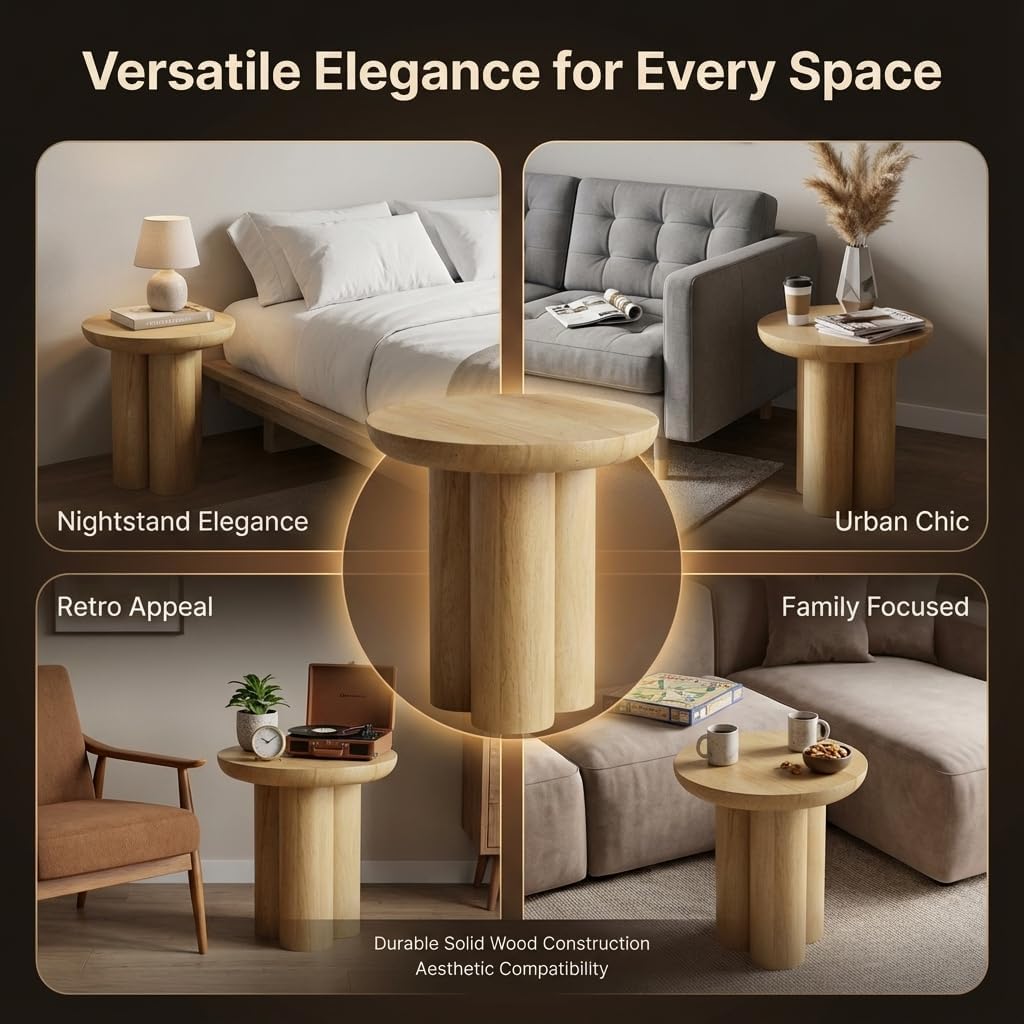 Relso Gaia Round End Table for Living Room and Farmhouse | Solid Mango Wood for Rustic Elegance | Ideal for Side Tables, Nightstands & More | Wood Side Table Round for Bedroom (Natural)