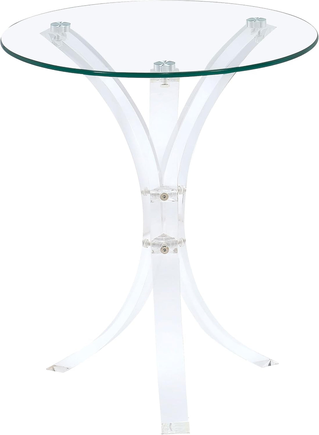 BOWERY HILL Round Contemporary Glass Accent End Table, Clear Finish Tempered Glass Top, Acrylic Base, Modern Style, 18 in W x 18 in D x 21.25 in H for Living Room or Lounge Spaces
