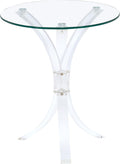 BOWERY HILL Round Contemporary Glass Accent End Table, Clear Finish Tempered Glass Top, Acrylic Base, Modern Style, 18 in W x 18 in D x 21.25 in H for Living Room or Lounge Spaces