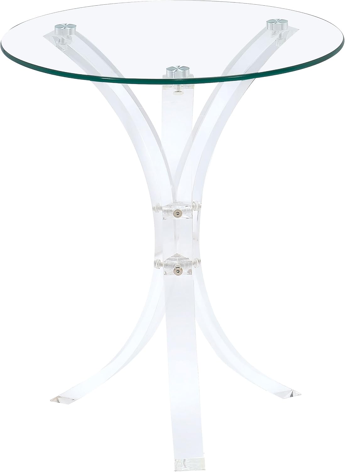 BOWERY HILL Round Contemporary Glass Accent End Table, Clear Finish Tempered Glass Top, Acrylic Base, Modern Style, 18 in W x 18 in D x 21.25 in H for Living Room or Lounge Spaces