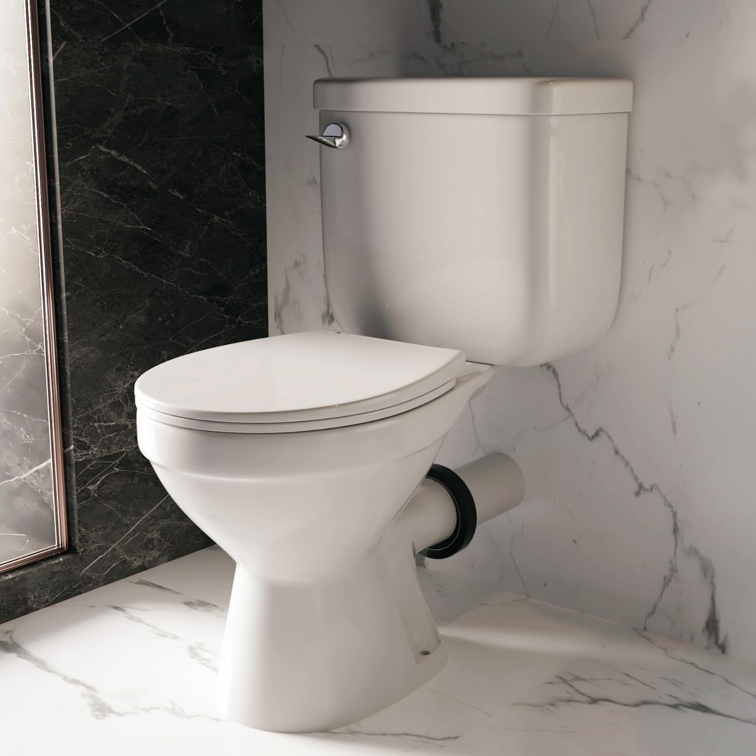 Compact 16.5' Two-Piece Rear Outlet Toilet, Extra Two Types Extension Pipes For Easy Installation, P-Trap & 7' Rough-in Back Discharge, Soft-Close Seat, Powerful Eco-Friendly Flush White