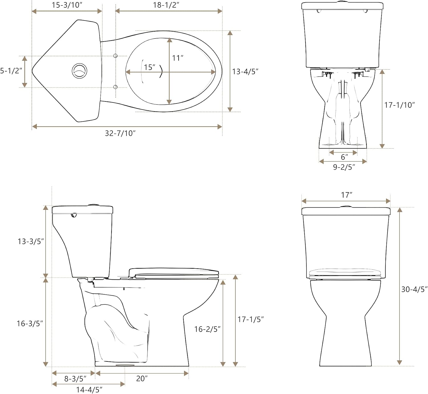 Corner Toilet Elongated, Compact 17.2' Comfort Height Bowl & Dual Flush Tank, Space-Saving Small Toilet for Bathrooms, Ideal for Corner Spaces