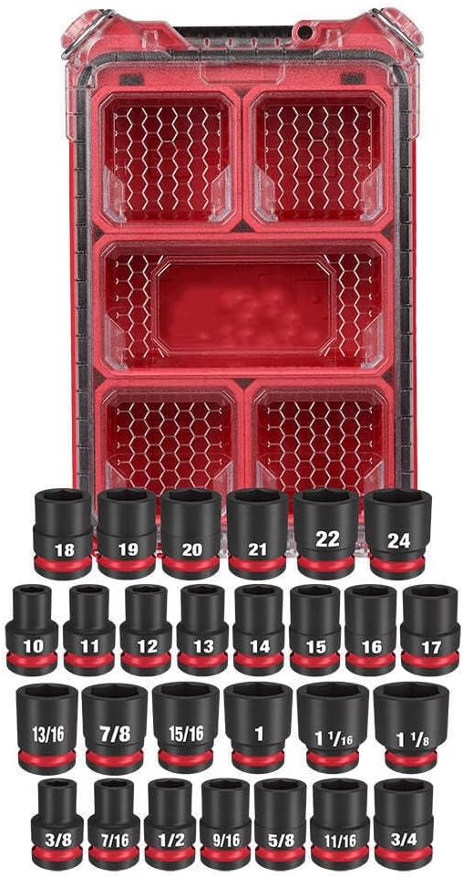 Socket Set For Milwaukee 49-66-6804 1/2' Impact Duty Socket MM Packout Set (Size:15.2 x 4.6 x 4.6 in) - 27 PC, Red,black
