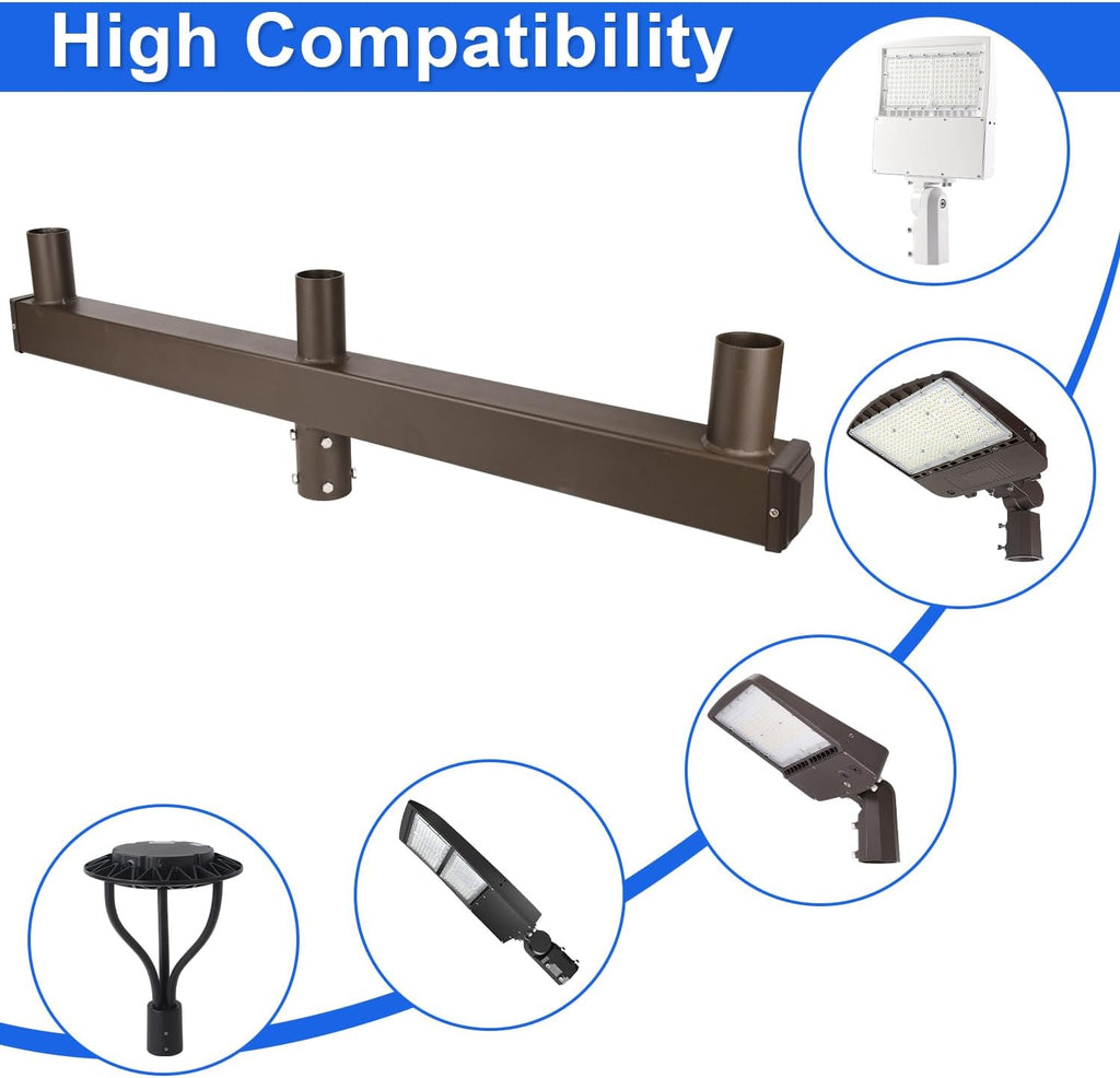 180 Degree Low Profile Bullhorn with 3 Arms, 180 Degree Vertical Tenon Bullhorn Bracket for 3 Lights, 2-3/8 in Slip Fitter Light Mounting for Parking Lot Pole Bracket Dark Bronze Heavy Steel