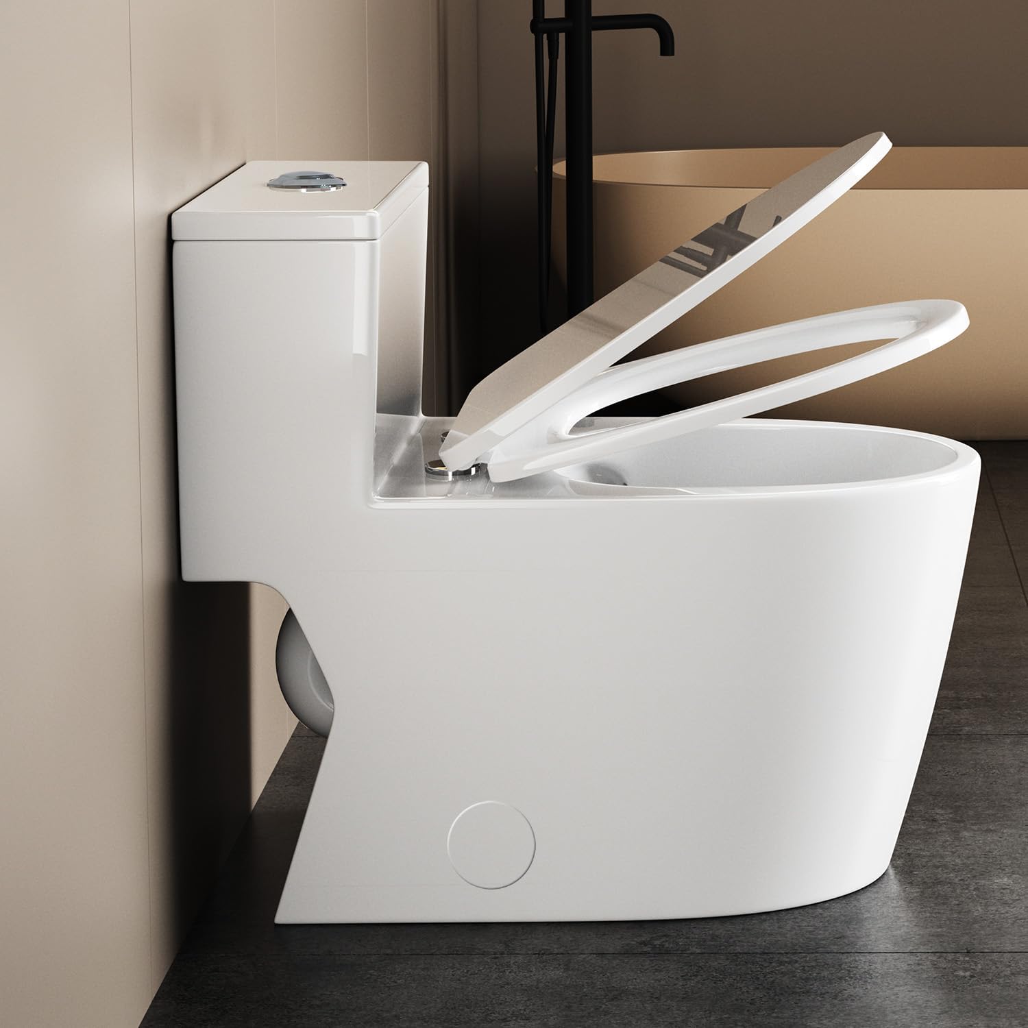 WinZo WZ5028N Elongated One Piece Toilet Dual Flush 1.1/1.6 GPF Soft Close Toilet Seat Standard Height for Modern Bathroom,12 inches Rough-in, White