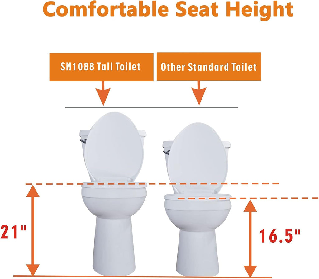 Sounor 21'' Comfort Seat Height Toilet,Extra Tall Toilets For Seniors,Handicap, 12 Inch Rough-In,Ada,Two-Piece Side Flush 1.28 Gpf,Elongated For Bathroom,White