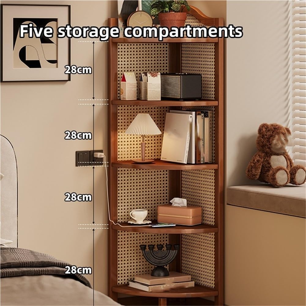 Corner Shelf Bookshelf 5-Tier, Multi-Tier Corner Shelves, Rattan Wall Shelf Display Stand, Wall Corner Bookshelf Multi Unit Organizer Rack with Legs for Living Room Decor, Small Space