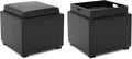 CHITA Storage Ottoman Cube with Tray Lid, Set of 2, Small Footstool with Storage, Square End Table for Living Room and Bedroom, Faux Leather in Black