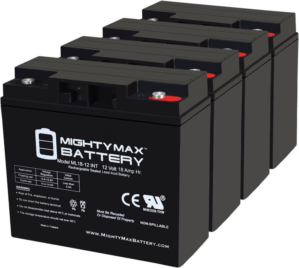 Mighty Max Battery 12V 18AH SLA INT Replacement Battery for E-Wheels EW-36 Mobility - 4 Pack