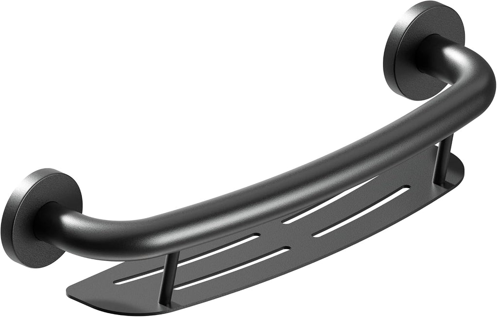 HEALTHCRAFT Plus Series Grab Bar 19.5' Shampoo Shelf / 24' Towel Bar Combo Pack in Matte Black