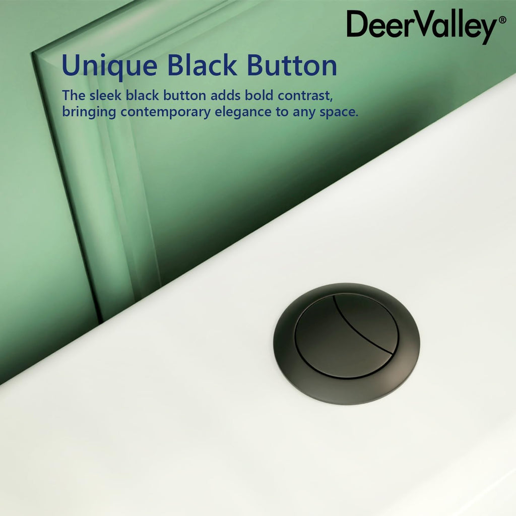 DeerValley Compact One-Piece Toilet 12 Inch Rough-In Black Button Accent Space-Saving Toilets for Tiny Bathrooms White Finish