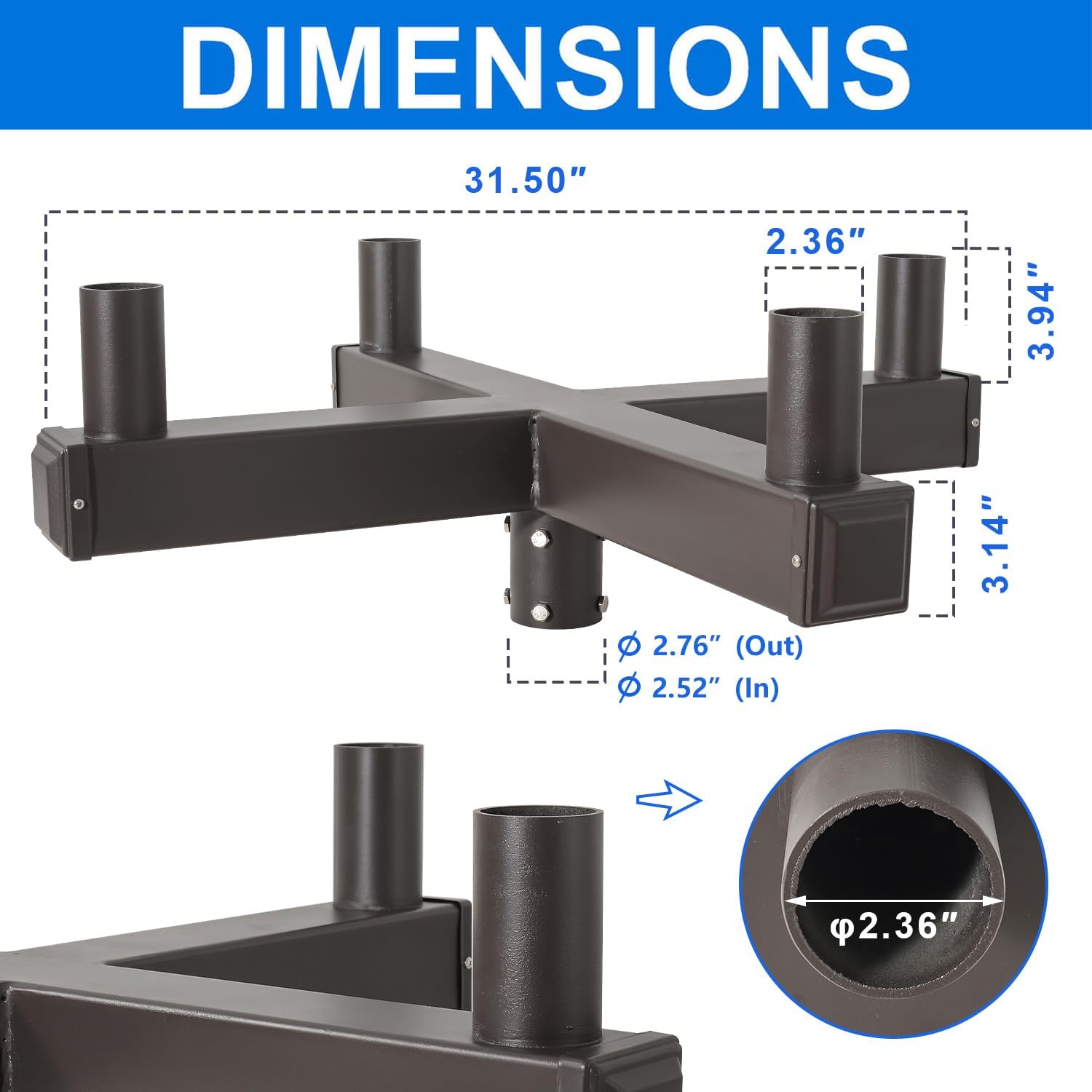 90° Quad Bullhorn Tenon Adapter for 4 Light Fixtures with 2 3/8' Slip Fitter, Bullhorn Bracket with 4 Arms Mounting for LED Parking Lot Light, Outdoor Shoebox Street Lighting, Dark Bronze