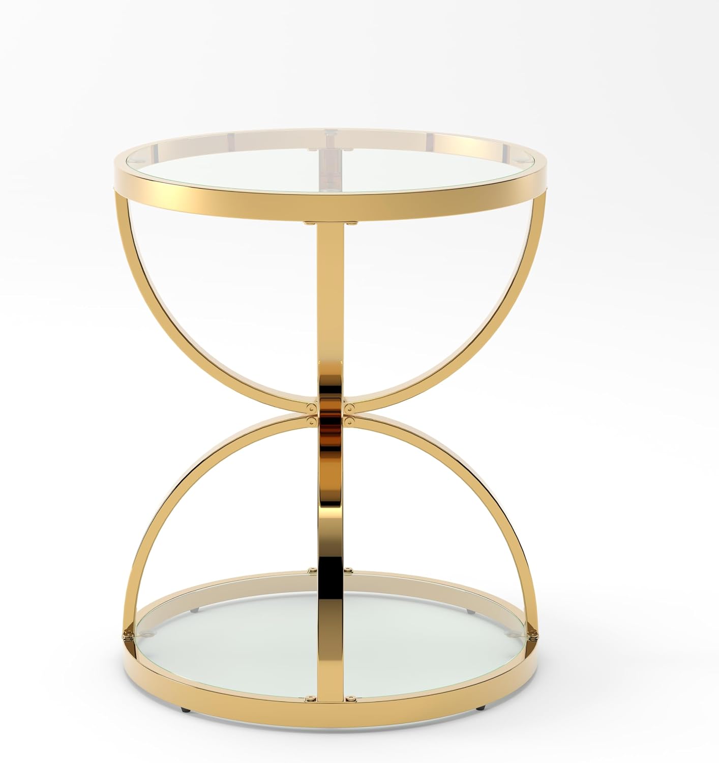 JIJIWANG 2 Tier Round Glass Side Table with Metal Frame and Clear Tempered Glass, 24.02' H Ring-Shaped Coffee Table for Living Room, Bedroom and Office, Gold