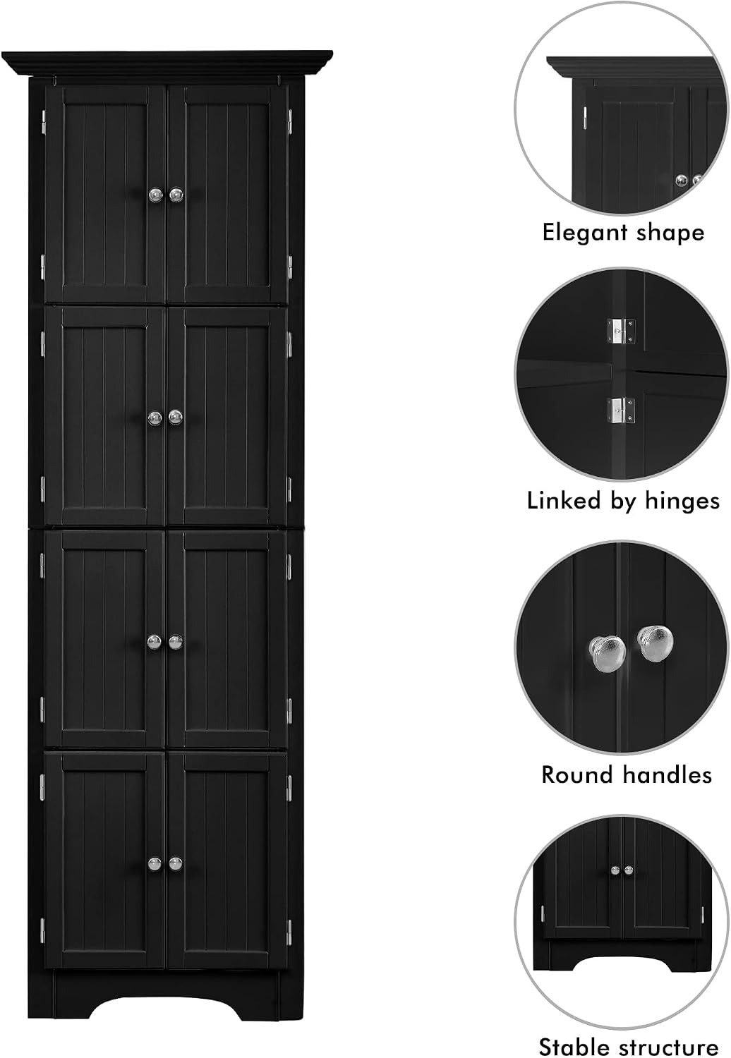 72' Tall Corner Storage Cabinet with Doors and 4 Shelves, Free Standing Corner Hutch Cabinet Kitchen Pantry Storage Cabinet Bookshelf Cabinet for Kitchen Living Room Bedroom (Black)