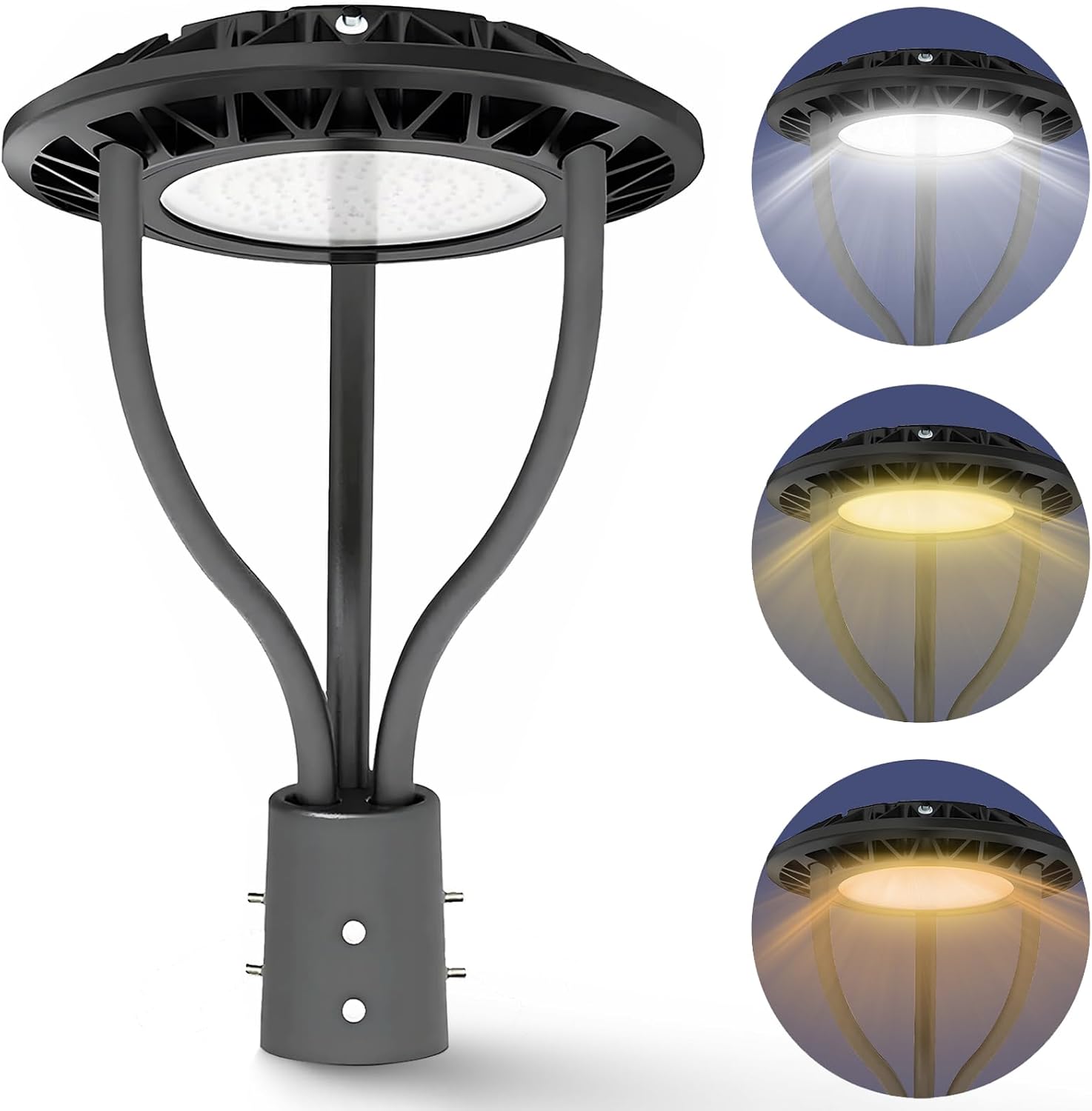 LED Post Top Light with Dusk to Dawn Photocell, 20W/30W/40W/60W Power Tunable, 3CCT 3000K/4000K/5000K Outdoor Post Pole Lights, IP65 LED Circular Area Light for Garden Yard Street, ETL Listed