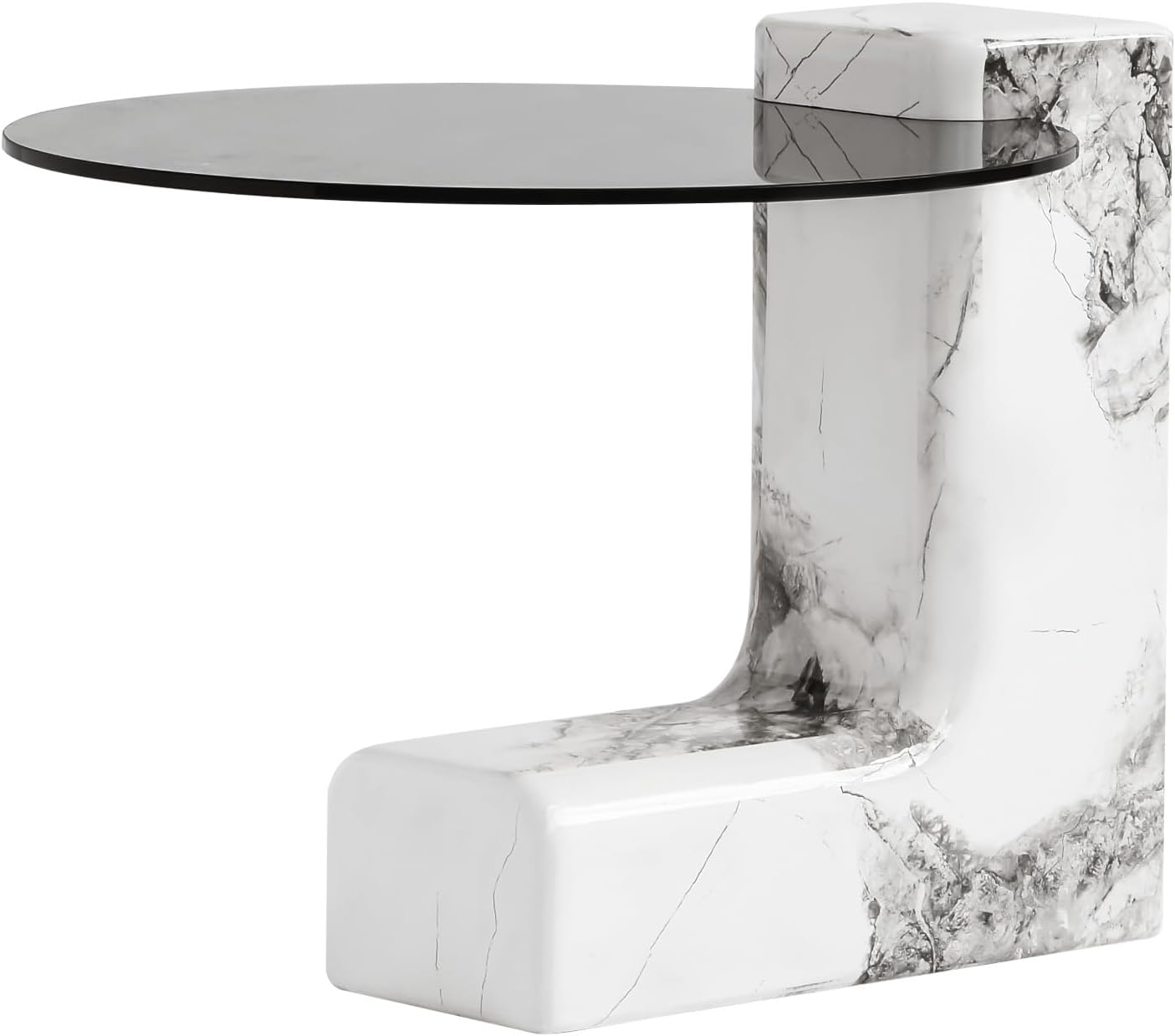 Modern C Shape Side Table,23.23' Round End Table with Strong Base&Glass Top,Large C Shape Side Table for Living Room/Bedroom/Balcony/Office/Studio,Easy Assemble(White)