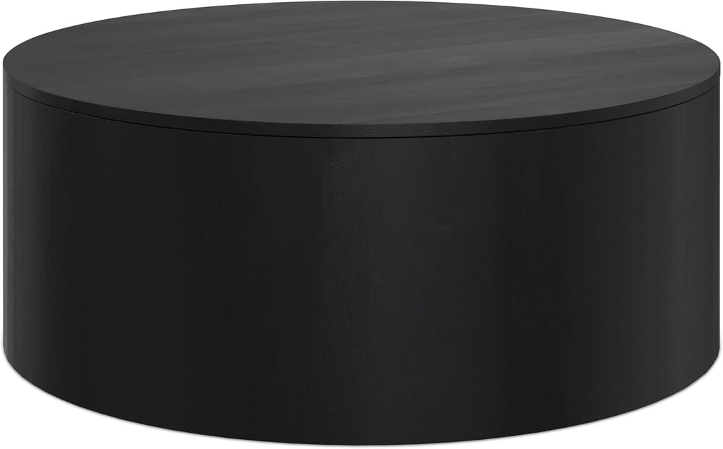 SIMPLIHOME Millbury Drum Coffee Table - 36 inch Wide Solid Mango Wood Round Living Room Table in Black, Contemporary Cocktail Table for Family Room or Lounge with Large Surface, Assembled
