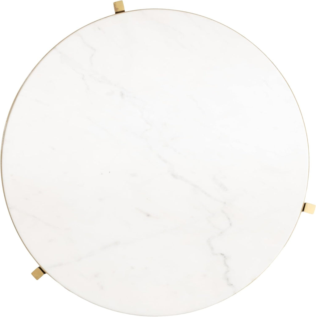 Kate and Laurel Aguilar Modern Round Side Table, 15 x 15 x 24, White and Gold, Genuine Marble Nightstand for Small Spaces and Living Room Decor