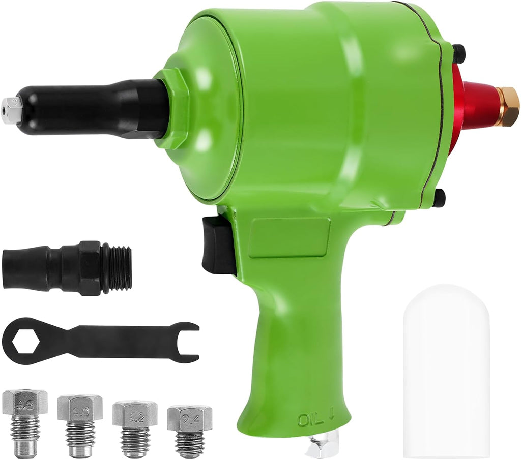 Pneumatic Rivet Gun Self-Suction Air Rivet Gun with 4 Nose Pieces, 3/32', 1/8', 5/32', 3/16' Pop Riveting Gun for Industry, Door & Window