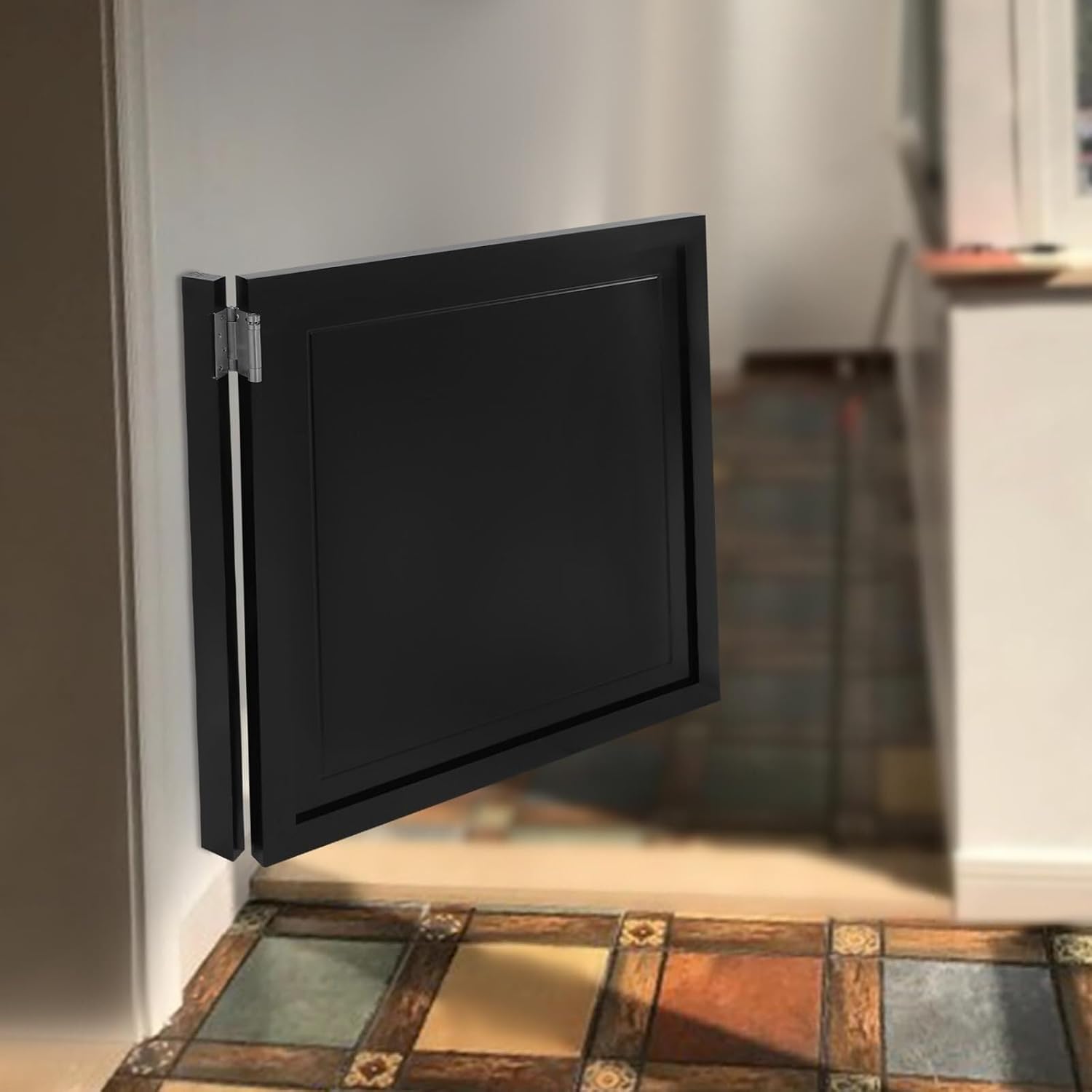 Swinging Doors Cafe Doors with 3 Hinges,Wood Swing Door Interior Saloon Half Partition Door for House Kitchen Shop Entrance Pub Porch(35.4x35.4in-Black-2)