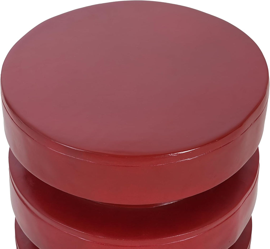 Merax MGO Round Side Table for Indoor Outdoor, Modern Sofa End Table, Small Coffee Tables for Living Room, Bedroom, Night Stand Bedside Table, No Assembly Required, Red