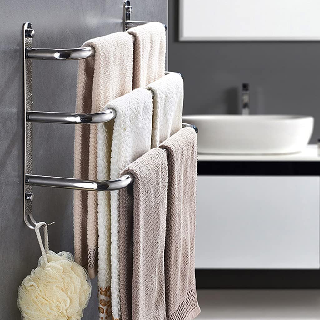 3 Tier Bath Towel Bar Rack with Hook Stainless Steel Wall Towel Rack for Bathroom Wall Mounted, Towel Ladder Holder,Multilayer Rack Shelf Bathroom Shelf with Towel B Polished-40cm