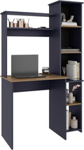 TUHOME Versalles Writing Desk with Large Monitor Shelf,Keyboard Tray and Five Side Open Storage Compartments,Modern Space-Saving Office Desk for Studios,Workspaces or Bedrooms, Functional Organization