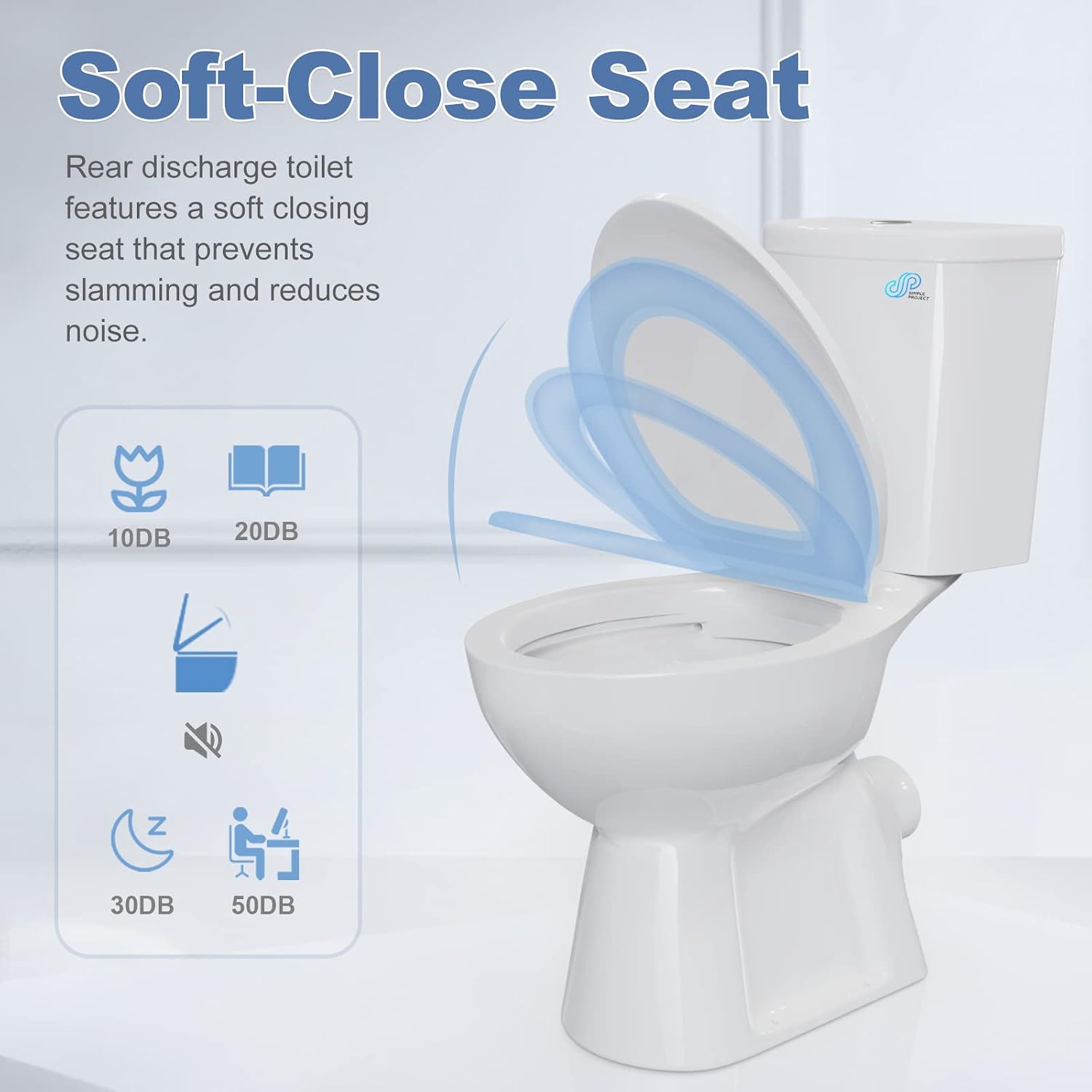 Simple Project Rear Outlet Toilet, 19 Inch ADA High Tall Toilet, Rear Discharge Extra Tall Toilets with Dual Flush 0.8/1.28 GPF, Round High Toilets For Seniors, Tall Person & Disabled