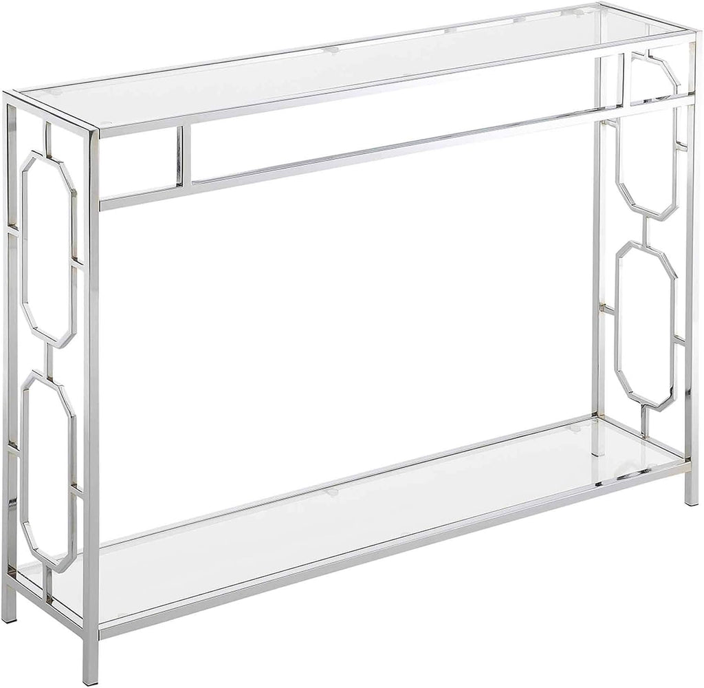 Convenience Concepts Omega Chrome Console Table 42' - Contemporary Modern Sofa Table with Storage Shelf, Narrow Entryway Hall Table for Living Room, Bedroom, Bathroom, Glass/Chrome