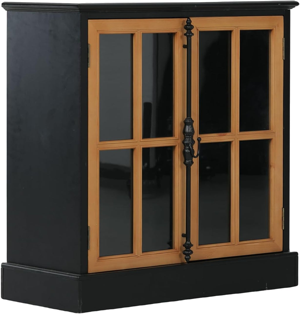 MAISON ARTS Accent Cabinet with 2 Doors, Farmhouse Decorative Storage Cabinet for Entryway Living Room Modern Kitchen Sideboard Buffet Cabinet, Solid Wood Frame, Glass Doors Black