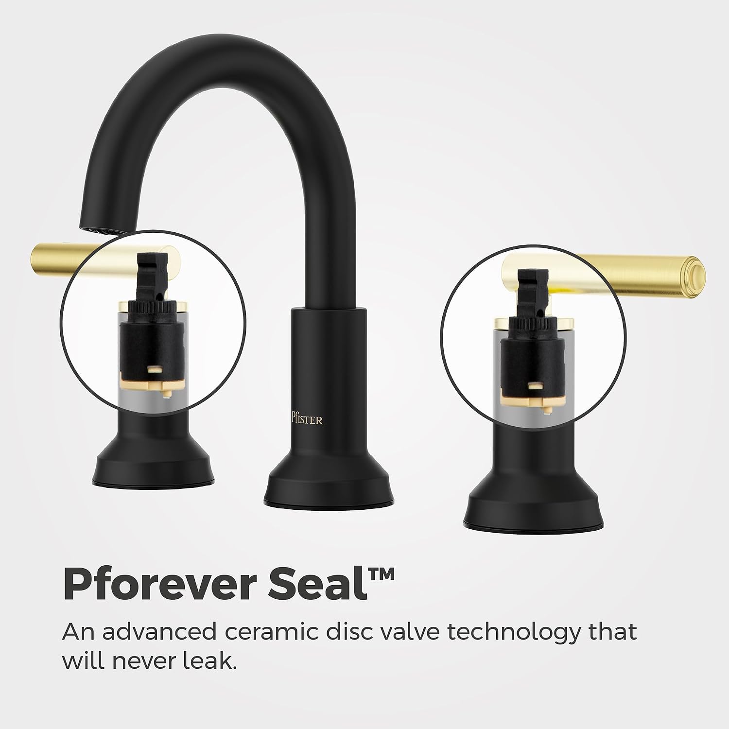 Pfister Capistrano Widespread Bathroom Sink Faucet 2-Handle 3-Hole Matte Black and Brushed Gold Finish NSF Certified with Push & Seal Drain TiteSeal Technology LF049CSOBBG