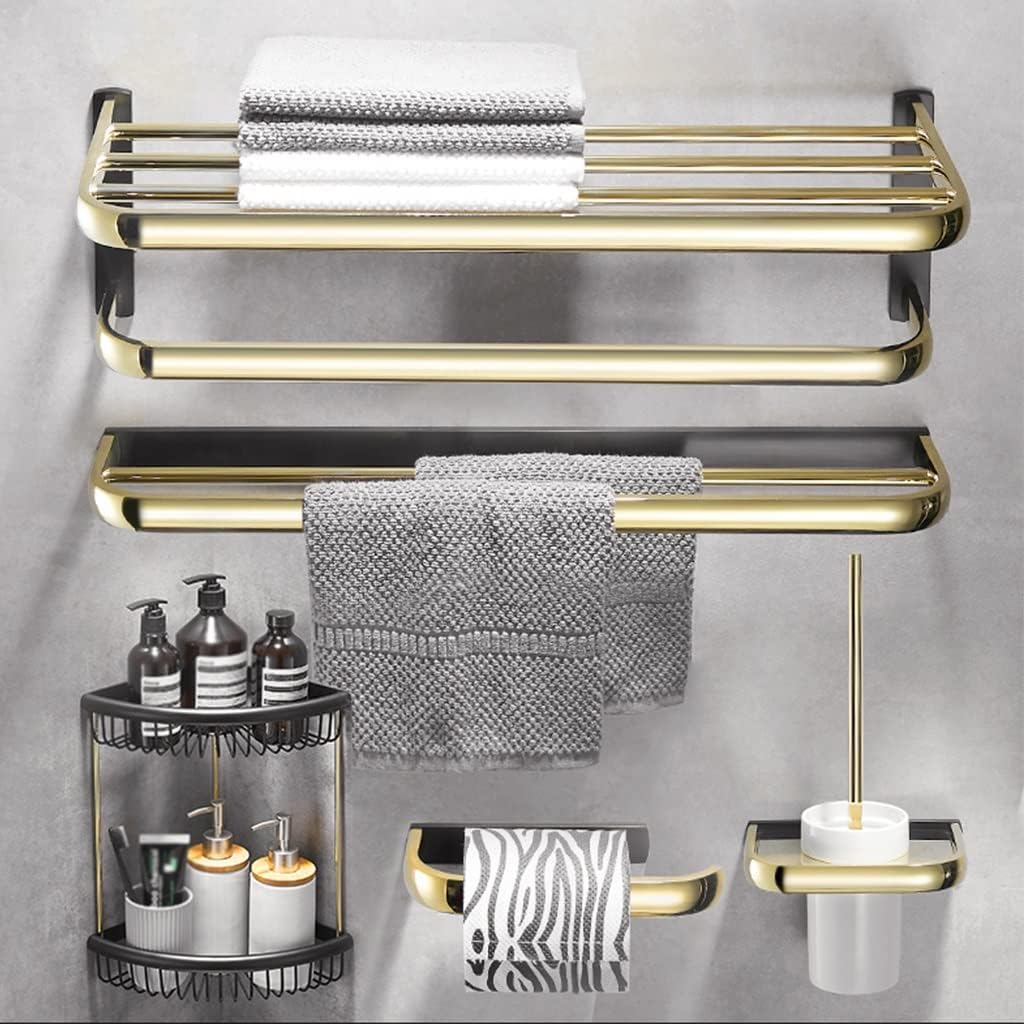 LSLYTQ Bathroom Towel Rack Bar, Black Gold Copper Bathroom Hardware Set, Tissue Holder, Toilet Brush, Coat Hook, Bathroom Accessories