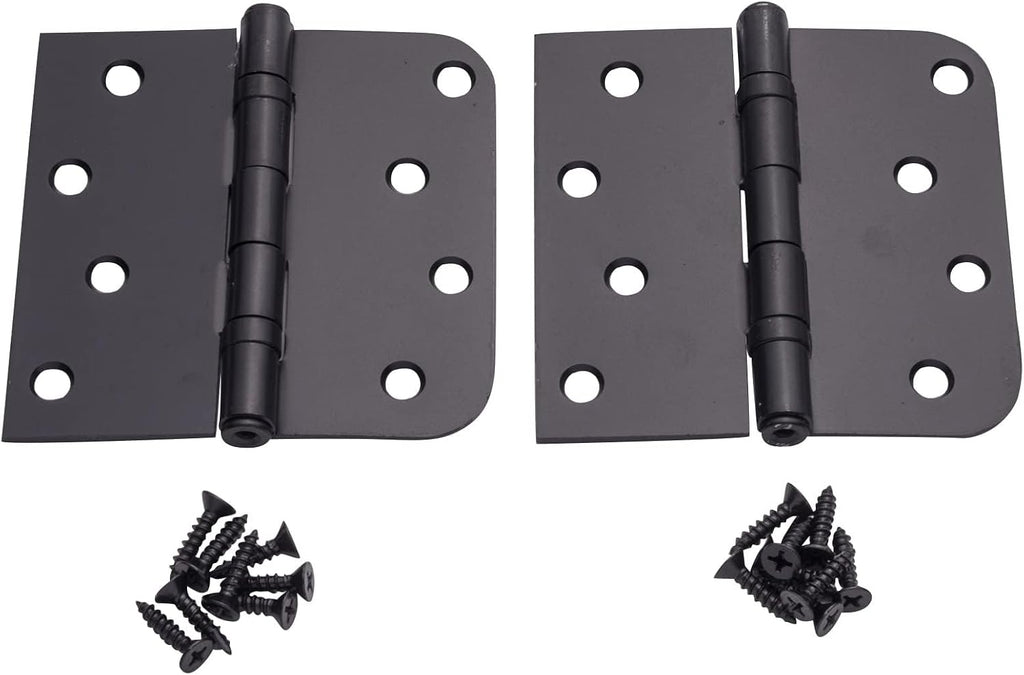 Hinge Outlet 4 Inch with 5/8 Inch Square Radius Ball Bearing Door Hinges, Heavy-Duty Steel, Removable Pin (Black,12 Pack)