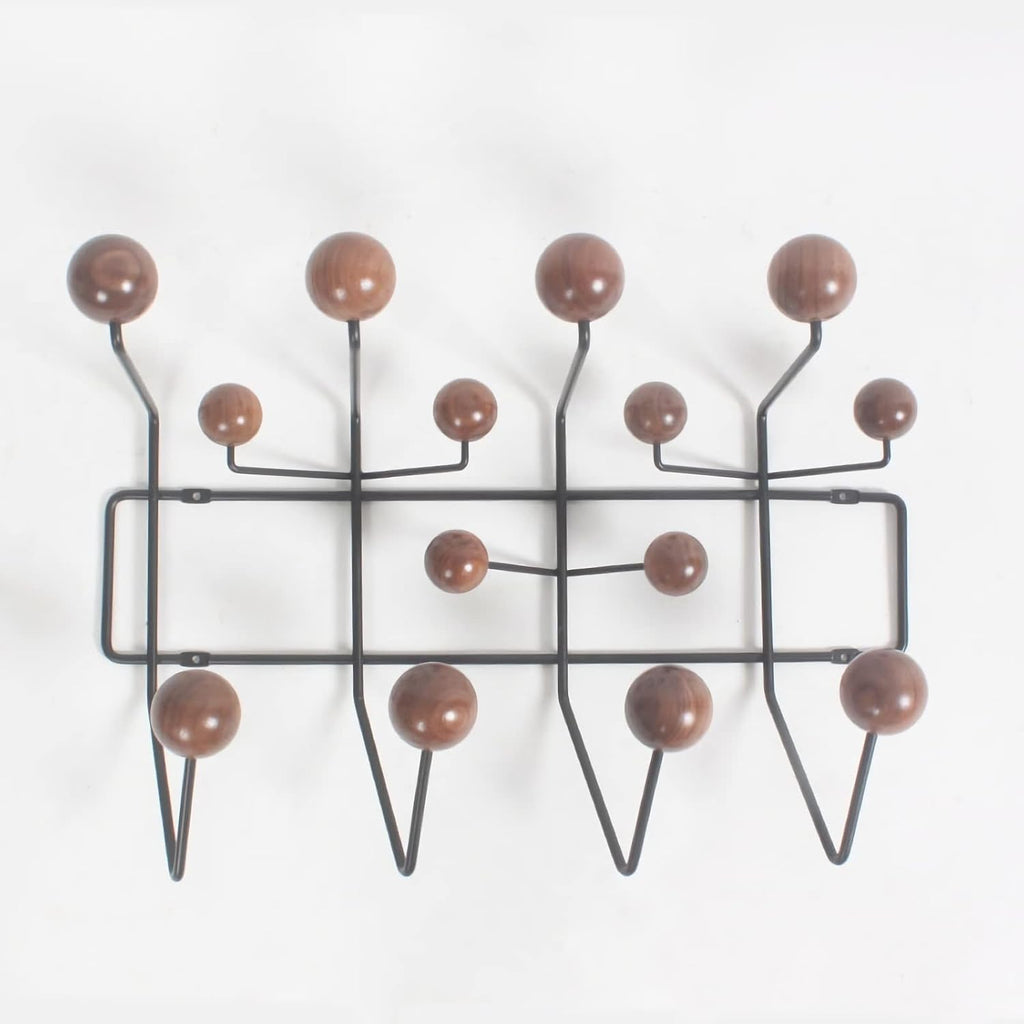 SHISEDECO Classic Hang it All Coat Rack, Mid Century Modern Wall Mounted Hooks with Painted Solid Wooden Balls, Decorative Creative Fashion Wood Hanger for Home, Bedroom (Dark Walnut)
