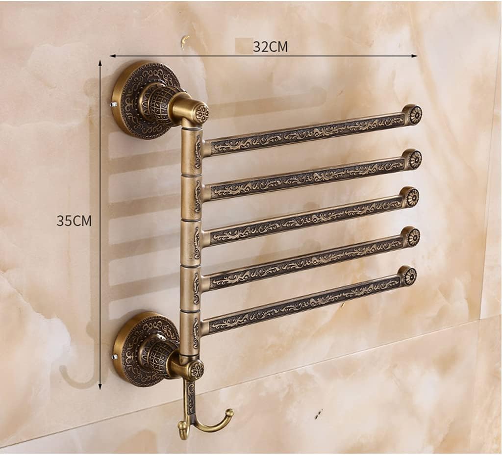 ZHOUXIAO Luxury Swing Out Towel Bar Black Gold Finish/Towel Racks for Bathroom or Kitchen, Metal Towel Bar Folding Arm Swivel Hanger Bathroom Storage Organizer Wall Mounted 5Bars