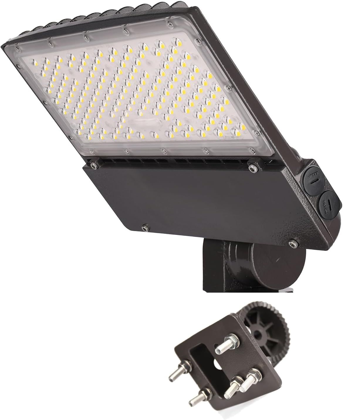 100W 120W 150W Power Switchable LED Parking Lot Light 3000K 4000K 5000K CCT Selectable Outdoor Commercial Street Area Lighting Fixtures Type 3 Bronze 100-277V (FM Bracket for Wall Mount)