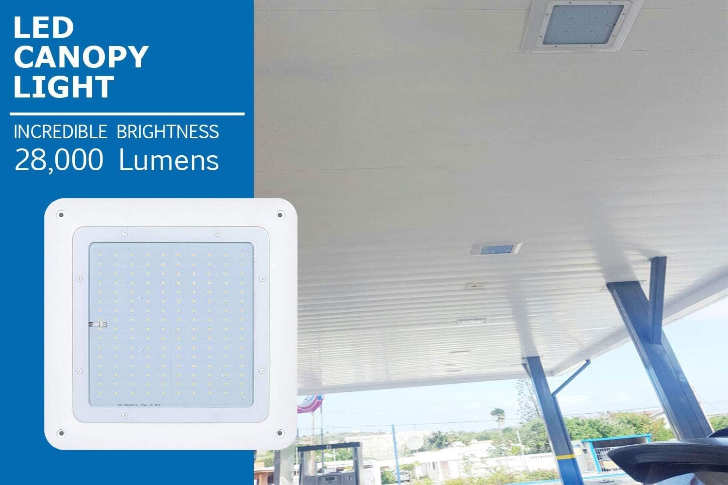 SAWADIA 200W LED Canopy Light,28000 Lumens,600-850W HPS/HID Replacement,140 LM/W, 5700K Cool White, Waterproof and Outdoor Rated, DLC&UL Listed, Gas Station, Street, Area & Outdoor Lighting, White.
