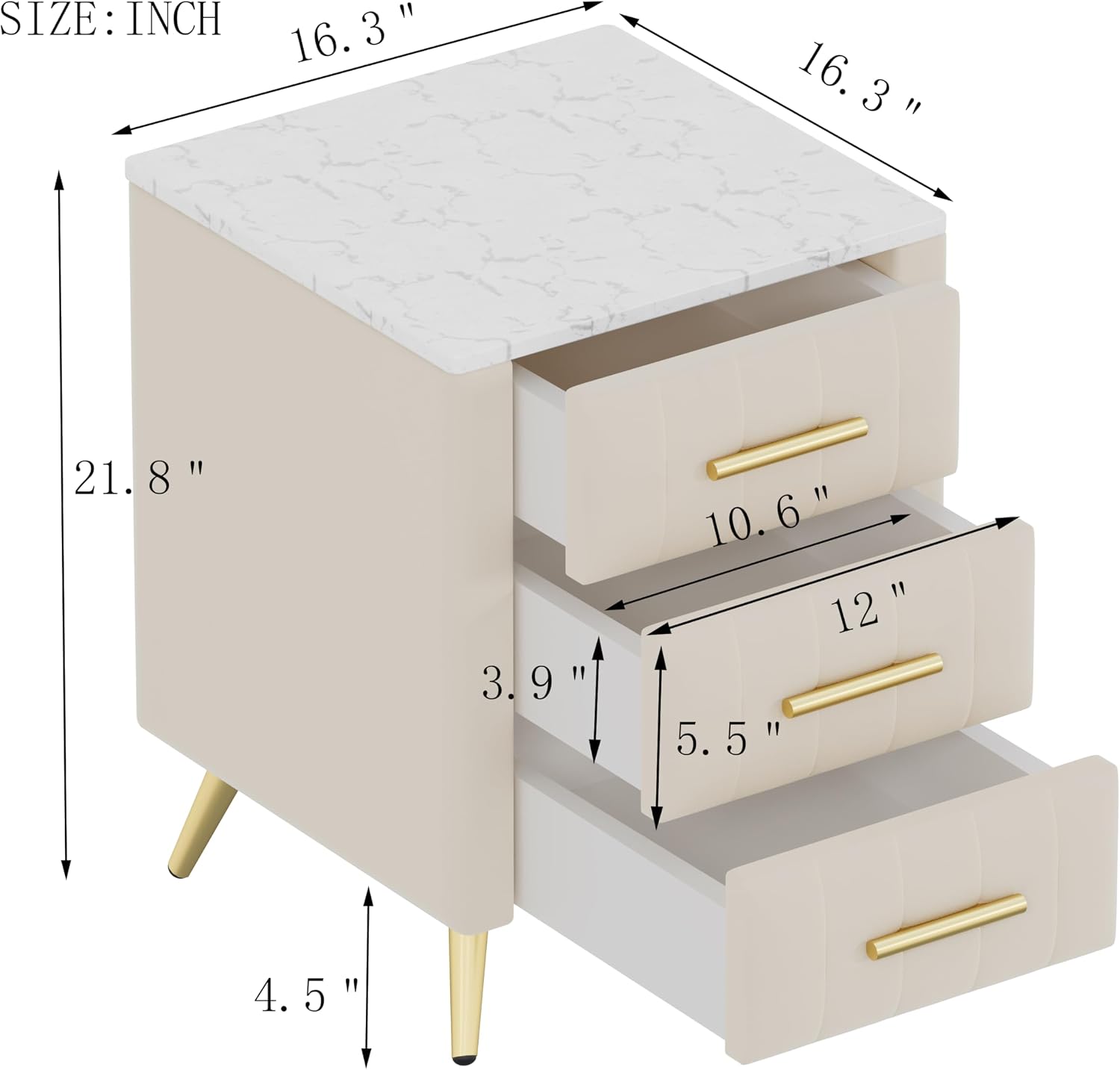 Merax Nightstand with Drawers Set of 2, Upholstered Wood Bedside End Table with Marbling Top, Beige