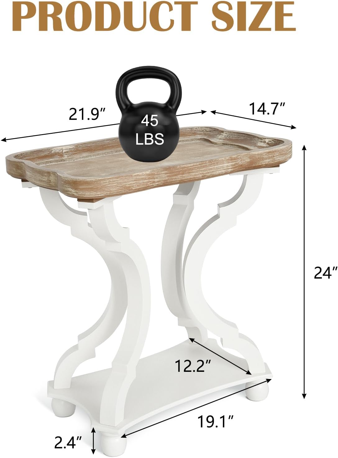 kinbor Farmhouse Side Table - Set of 2 Rustic End Table with an Open Shelf & Raised Edge, Accent Table with Solid Wood Legs - Perfect for Living Room, Bedroom, Entryway, White