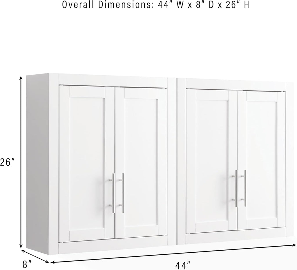 Crosley Furniture Savannah 2-Piece Wall Storage Cabinet, Cabinets for Laundry, Bathroom, Kitchen, White