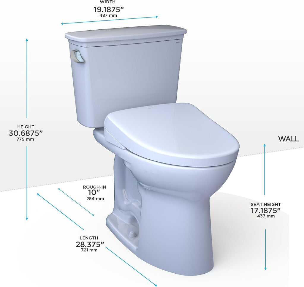 TOTO® Drake® Transitional WASHLET®+ Two-Piece Elongated 1.28 GPF Universal Height TORNADO FLUSH® Toilet with S7 Contemporary Bidet Seat, Cotton White - MW7864726CEFG.10#01