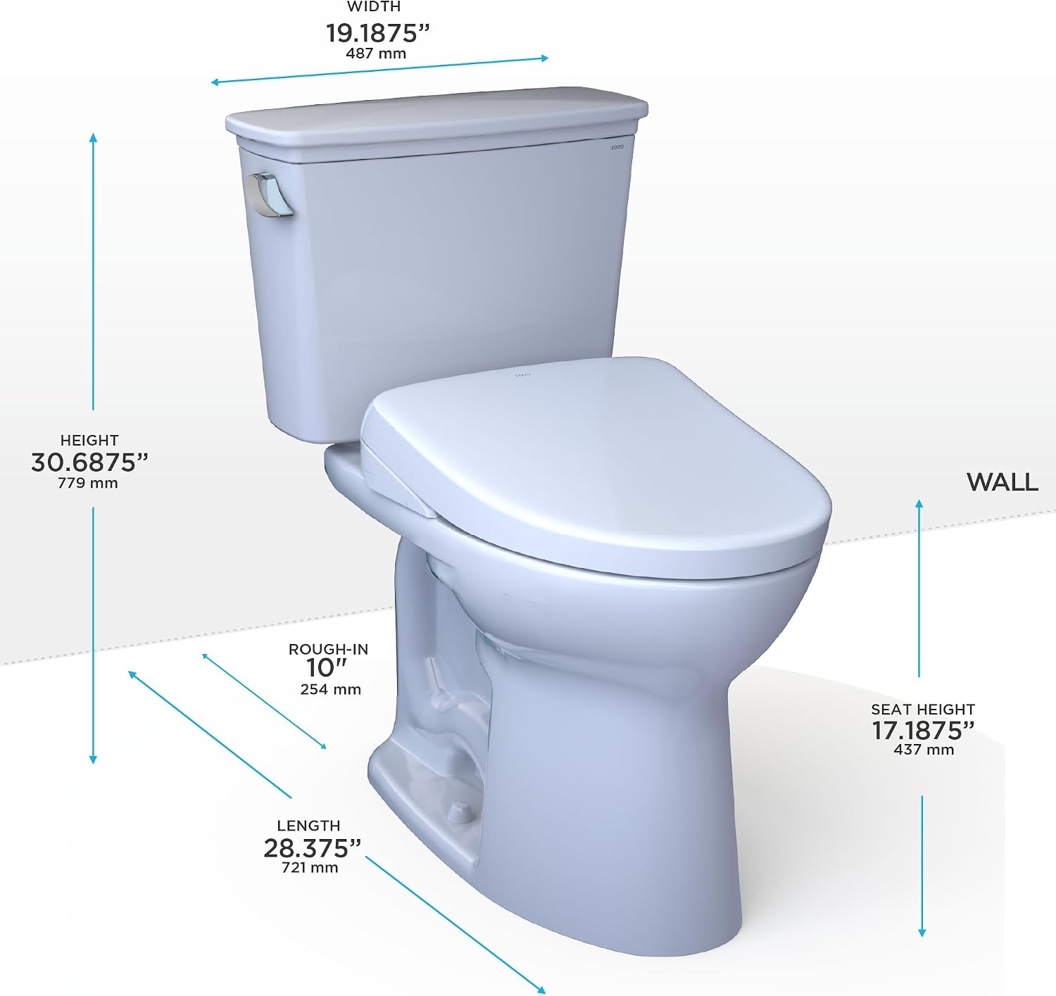 TOTO® Drake® Transitional WASHLET®+ Two-Piece Elongated 1.28 GPF Universal Height TORNADO FLUSH® Toilet with S7 Contemporary Bidet Seat, Cotton White - MW7864726CEFG.10#01
